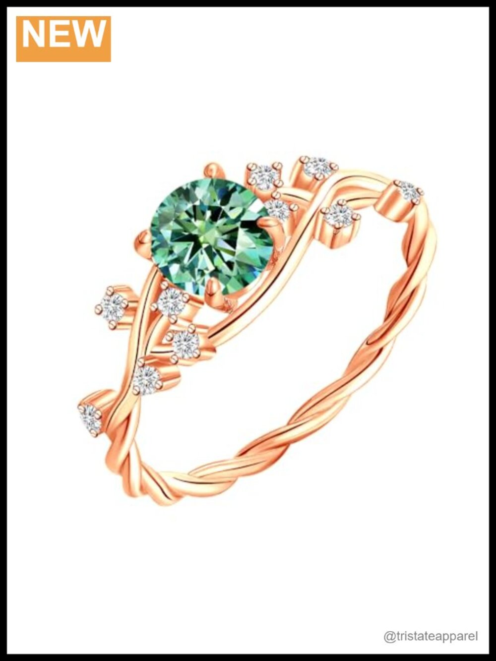 1CT Teal Moissanite Engagement Ring S925 Silver Plated Rose Gold Solitaire